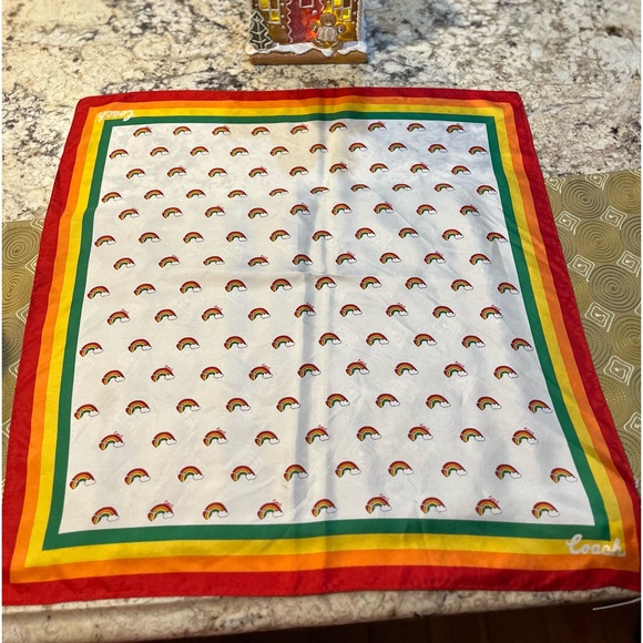 NEW COACH Coach Square Rainbow Print Silk Bandana Scarf 23” x 23” #CJ712 - Picture 2 of 9